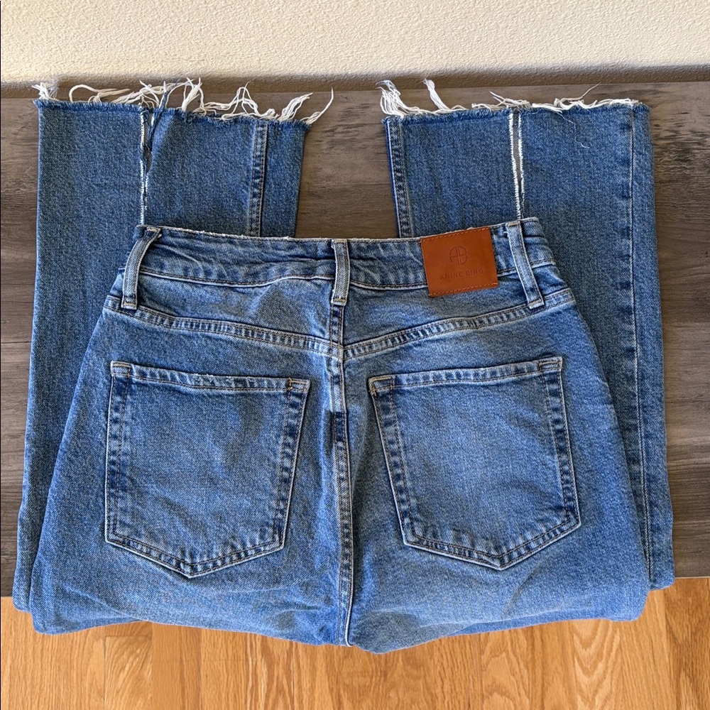 Anine Bing Distressed Button Fly Blue Flare Jeans Size 27 - Picture 4 of 16
